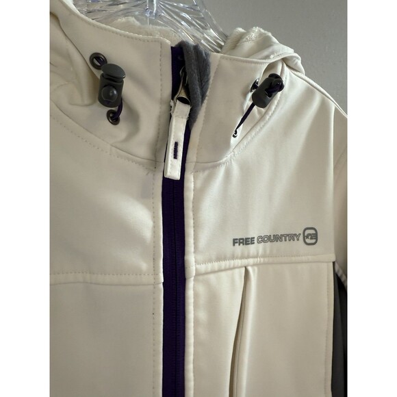 Free Country Women’s Softshell Hooded Jacket Medium White Gray Zip Fleece Lined - Picture 9 of 11